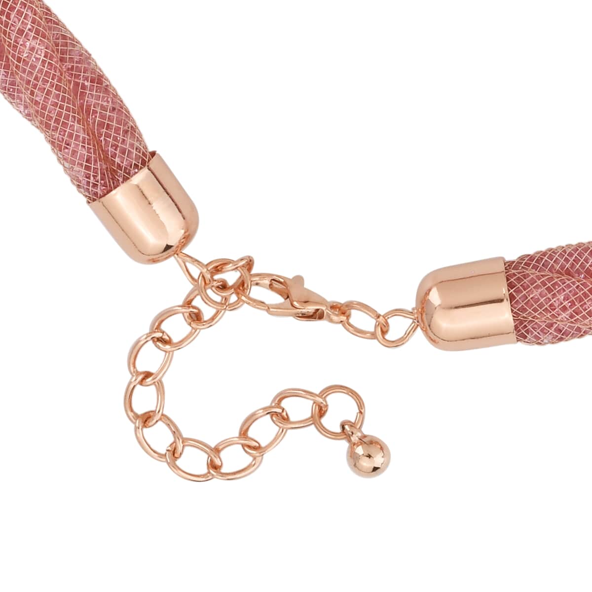 Doorbuster Pink Austrian Crystal Twisted Double Row Necklace in Rosetone 19.5-21.5 Inches image number 3