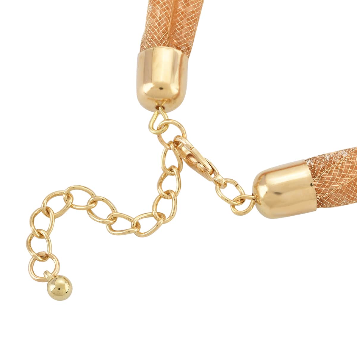 Doorbuster Champagne Austrian Crystal Twisted Double Row Necklace in Goldtone 19.5-21.5 Inches image number 3