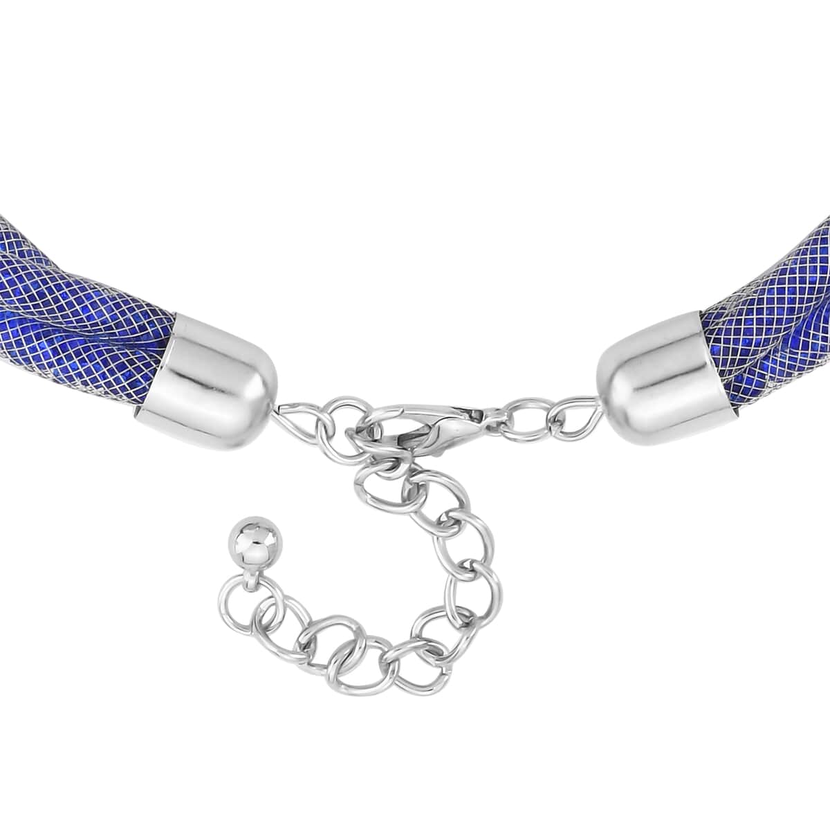 Doorbuster Blue Austrian Crystal Twisted Double Row Necklace in Silvertone 19.5-21.5 Inches image number 3