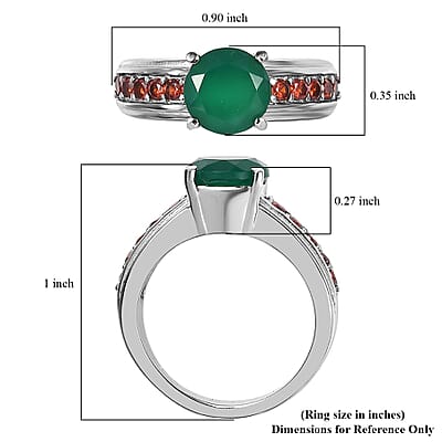 Green Onyx and Simulated Garnet 2.35 ctw Ring in Stainless Steel (Size 10.0)