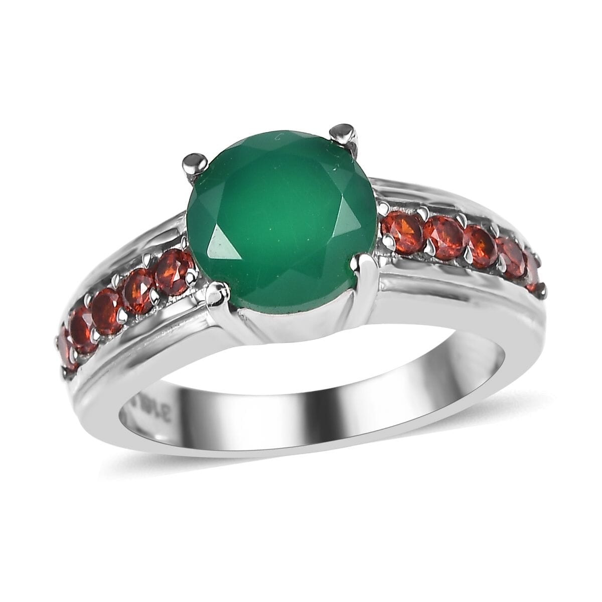 Green Onyx and Simulated Garnet 2.35 ctw Ring in Stainless Steel (Size 7.0) image number 0