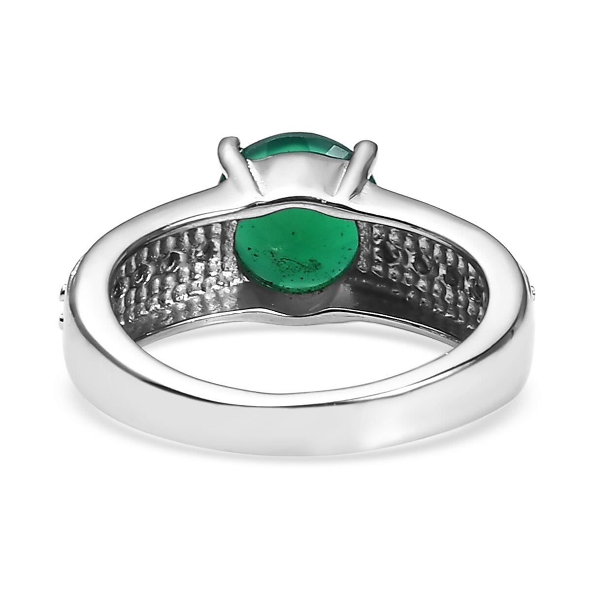 Green Onyx and Simulated Garnet 2.35 ctw Ring in Stainless Steel (Size 7.0) image number 4