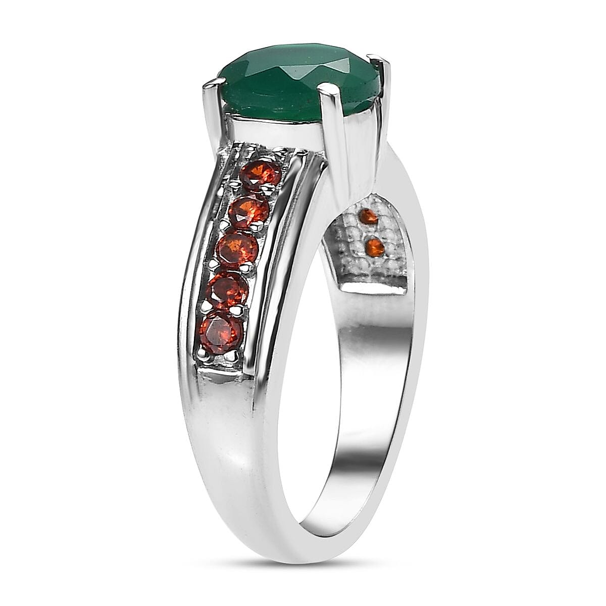 Green Onyx and Simulated Garnet 2.35 ctw Ring in Stainless Steel (Size 8.0) image number 3