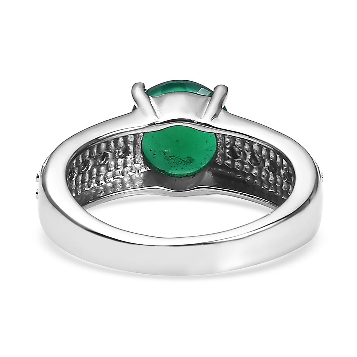 Green Onyx and Simulated Garnet 2.35 ctw Ring in Stainless Steel (Size 8.0) image number 4