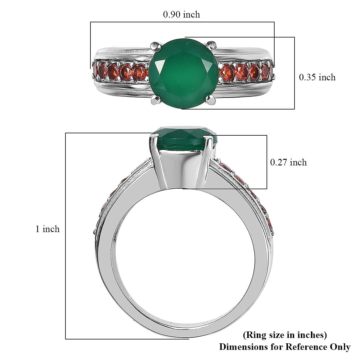 Green Onyx and Simulated Garnet 2.35 ctw Ring in Stainless Steel (Size 8.0) image number 5