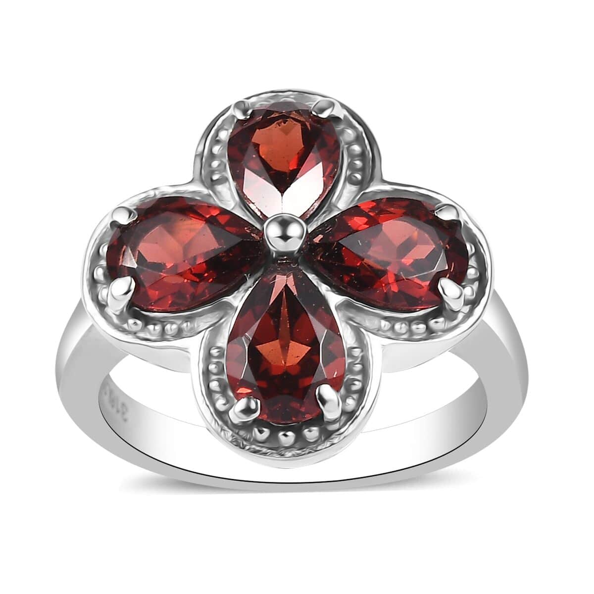 Mozambique Garnet 3.25 ctw Floral Ring in Stainless Steel (Size 10.0) image number 0