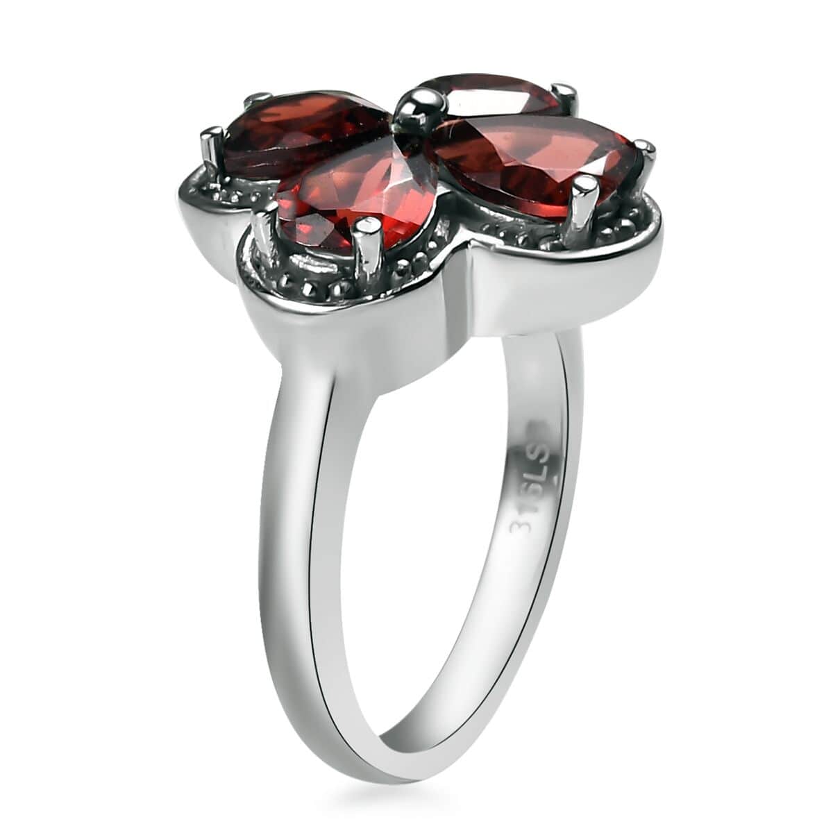 Mozambique Garnet 3.25 ctw Floral Ring in Stainless Steel (Size 10.0) image number 3