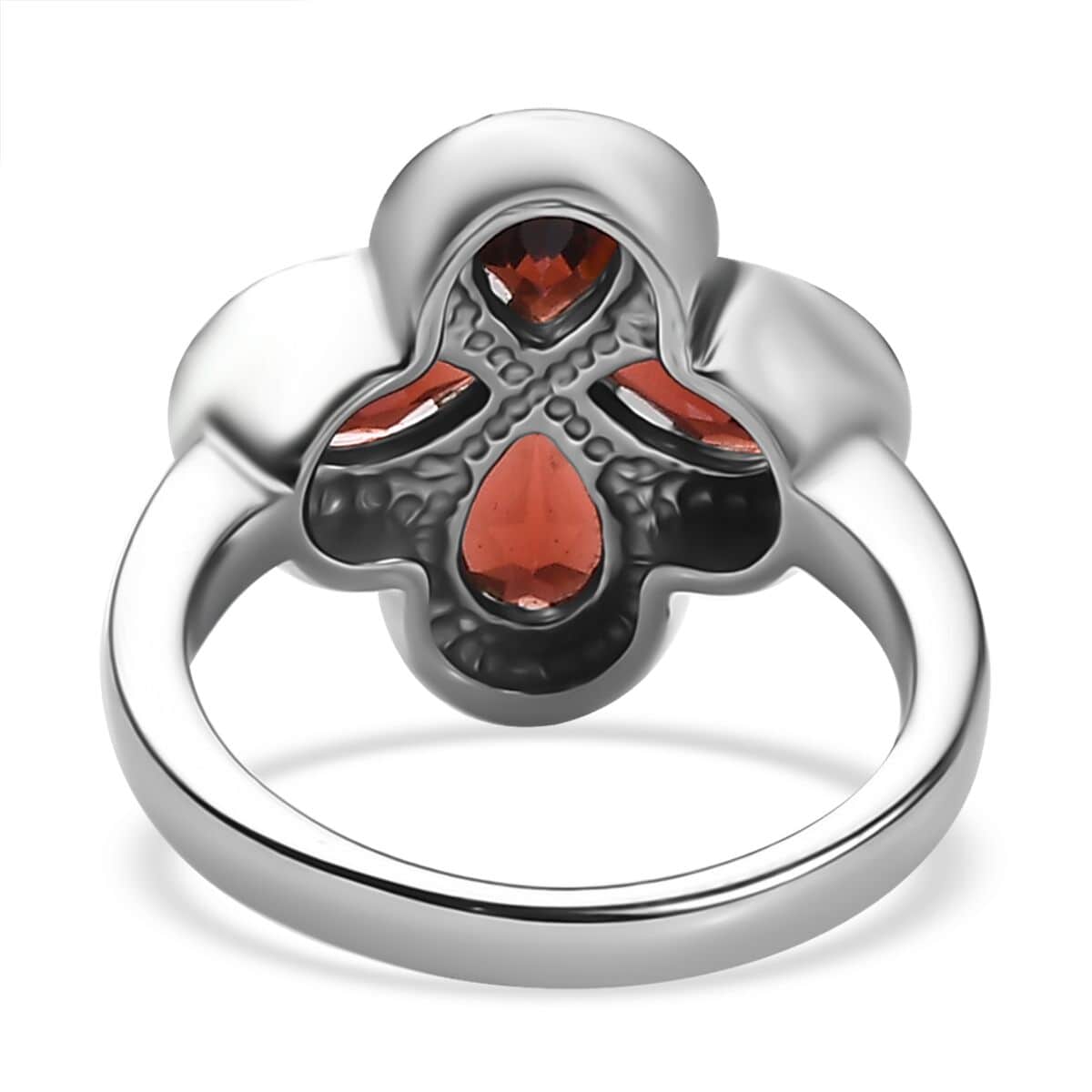 Mozambique Garnet 3.25 ctw Floral Ring in Stainless Steel (Size 10.0) image number 4