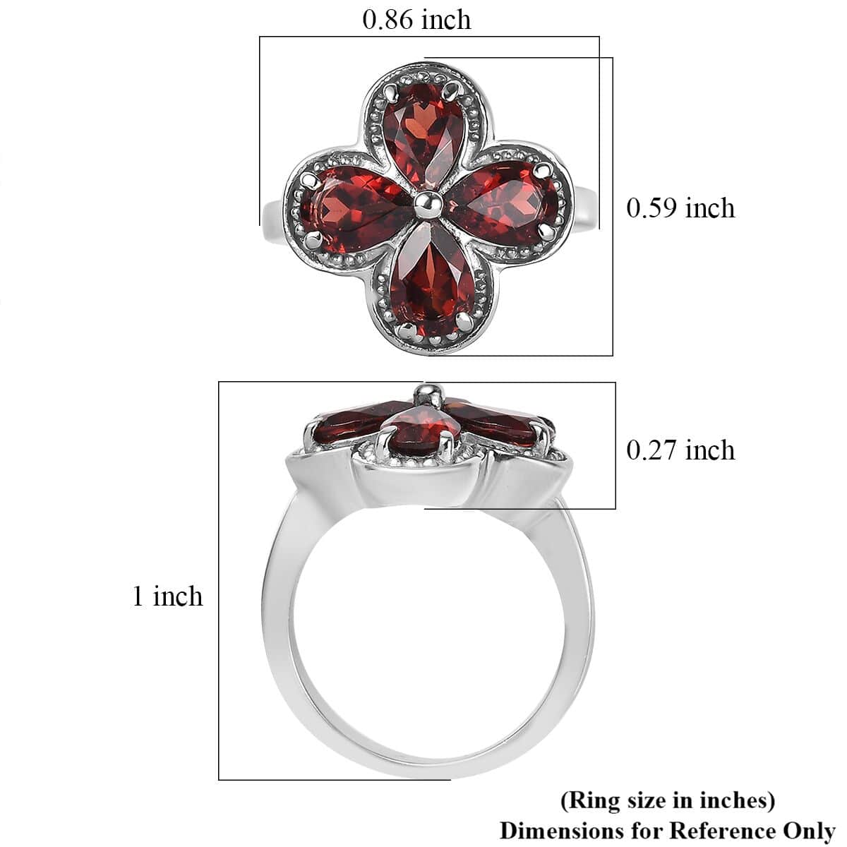 Mozambique Garnet 3.25 ctw Floral Ring in Stainless Steel (Size 10.0) image number 5