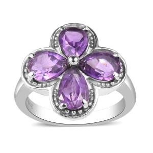 Mashamba Amethyst 2.50 ctw Floral Ring Stainless Steel (Size 7.0)