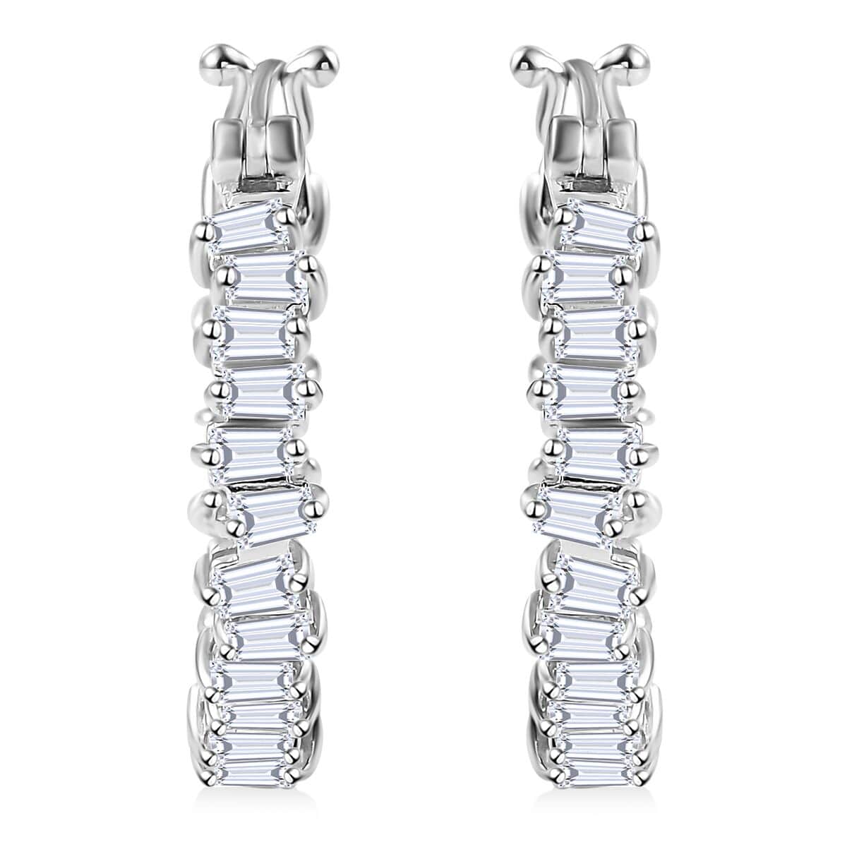 White Zircon 3.80 ctw Art Deco Hoop Earrings in Rhodium Over Sterling Silver image number 0