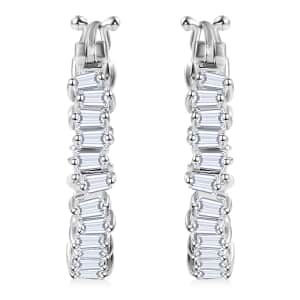 White Zircon 3.80 ctw Art Deco Hoop Earrings in Rhodium Over Sterling Silver