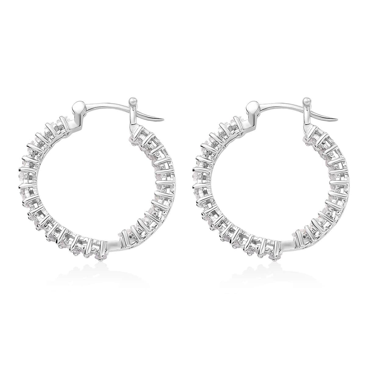 White Zircon 3.80 ctw Art Deco Hoop Earrings in Rhodium Over Sterling Silver image number 3