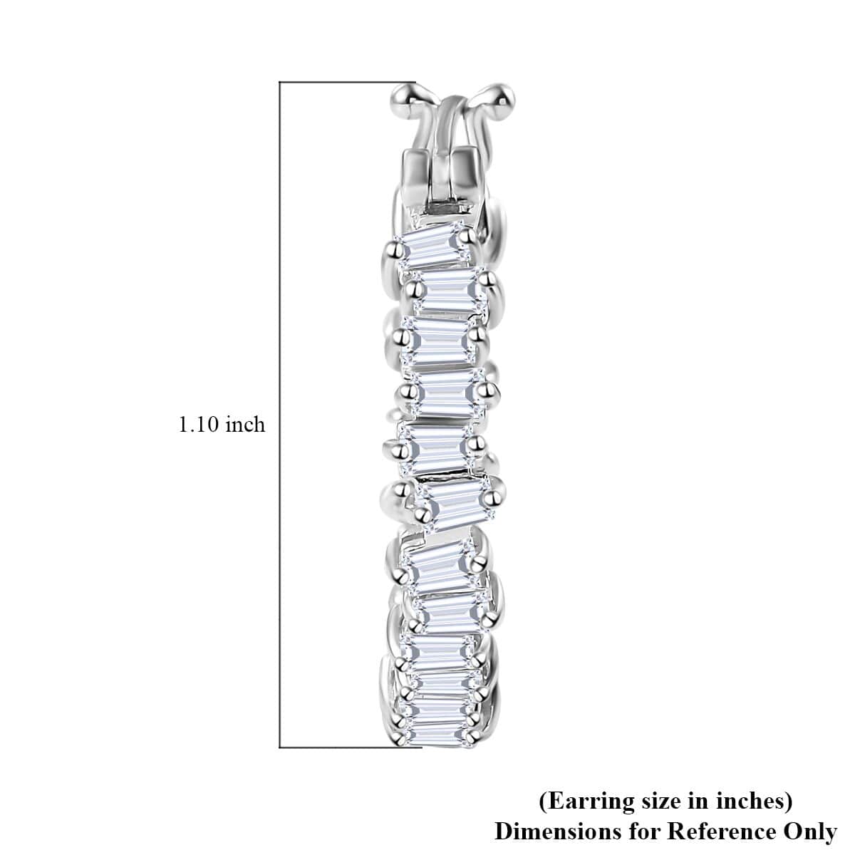 White Zircon 3.80 ctw Art Deco Hoop Earrings in Rhodium Over Sterling Silver image number 4