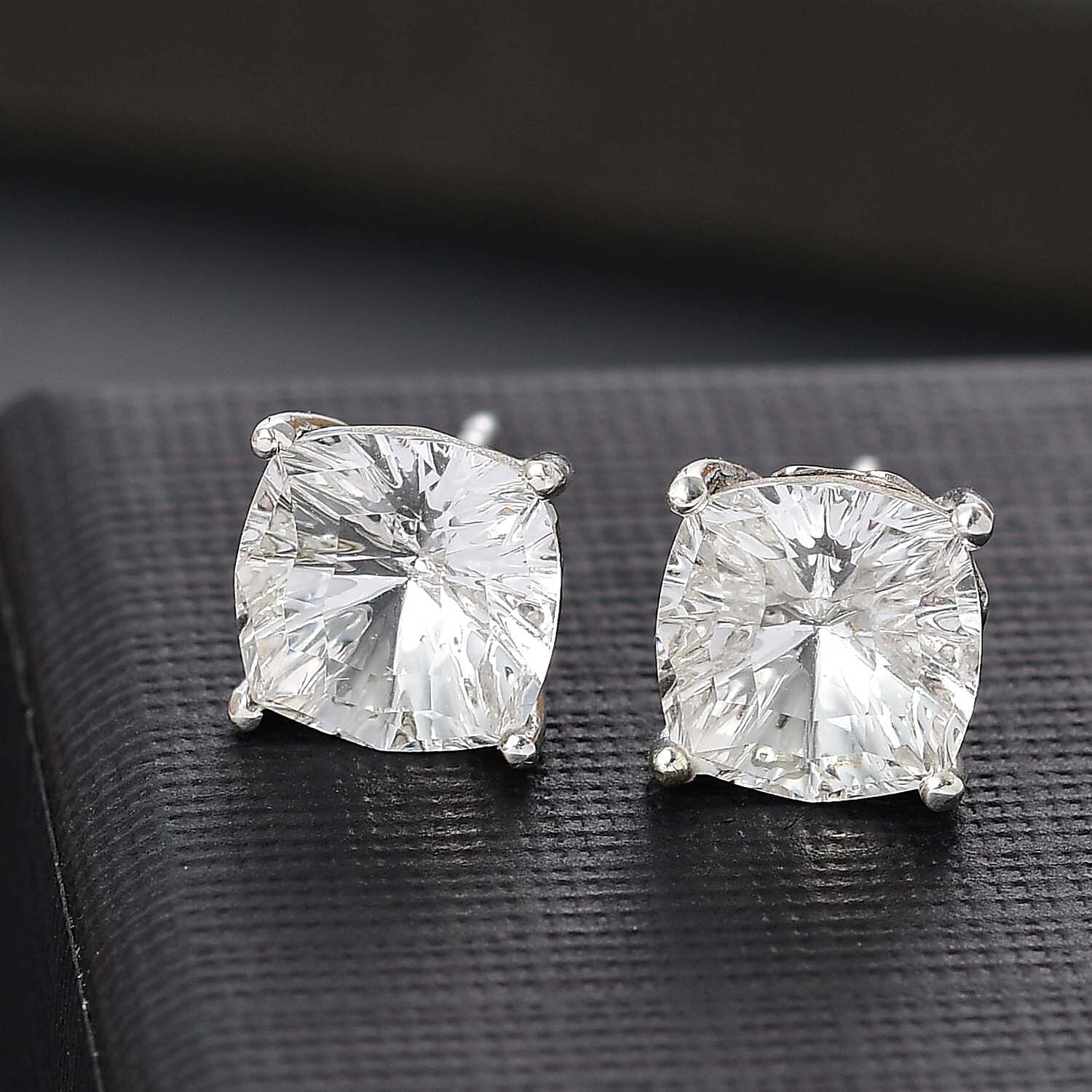 J Francis Embellished with Crystal by Swarovski Solitaire Stud Earrings in Platinum Over Sterling Silver