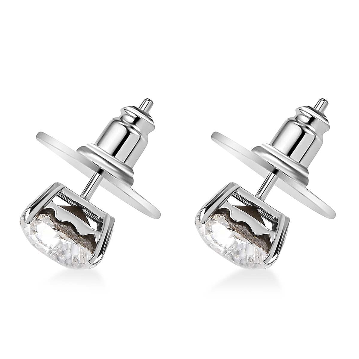 J Francis Embellished with Crystal by Swarovski Solitaire Stud Earrings in Platinum Over Sterling Silver