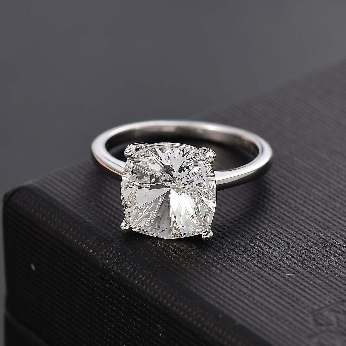 J Francis Embellished with Crystal by Swarovski Solitaire Ring in Platinum Over Sterling Silver (Size 8.0) image number 1