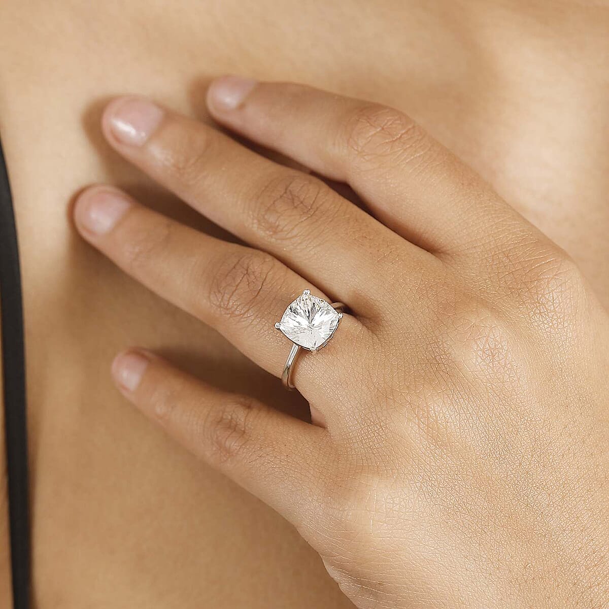 J Francis Embellished with Crystal by Swarovski Solitaire Ring in Platinum Over Sterling Silver (Size 8.0) image number 2