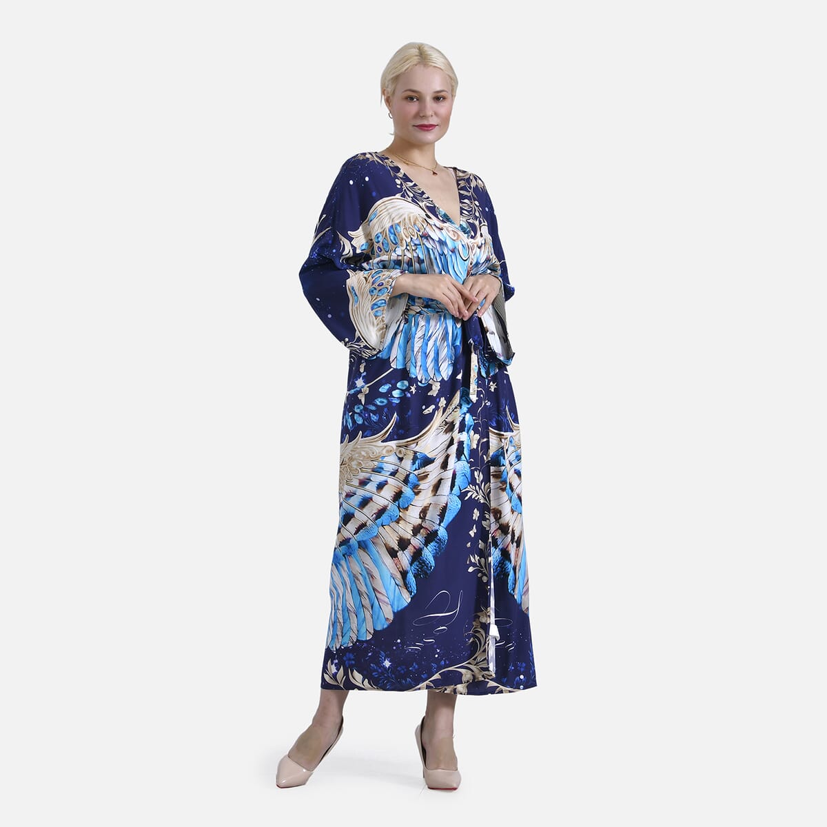 Tamsy Blue Owl Placement Print Bird Kimono - One Size Fits Most image number 0