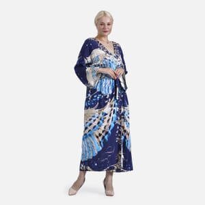 Tamsy Blue Owl Placement Print Bird Kimono - One Size Fits Most