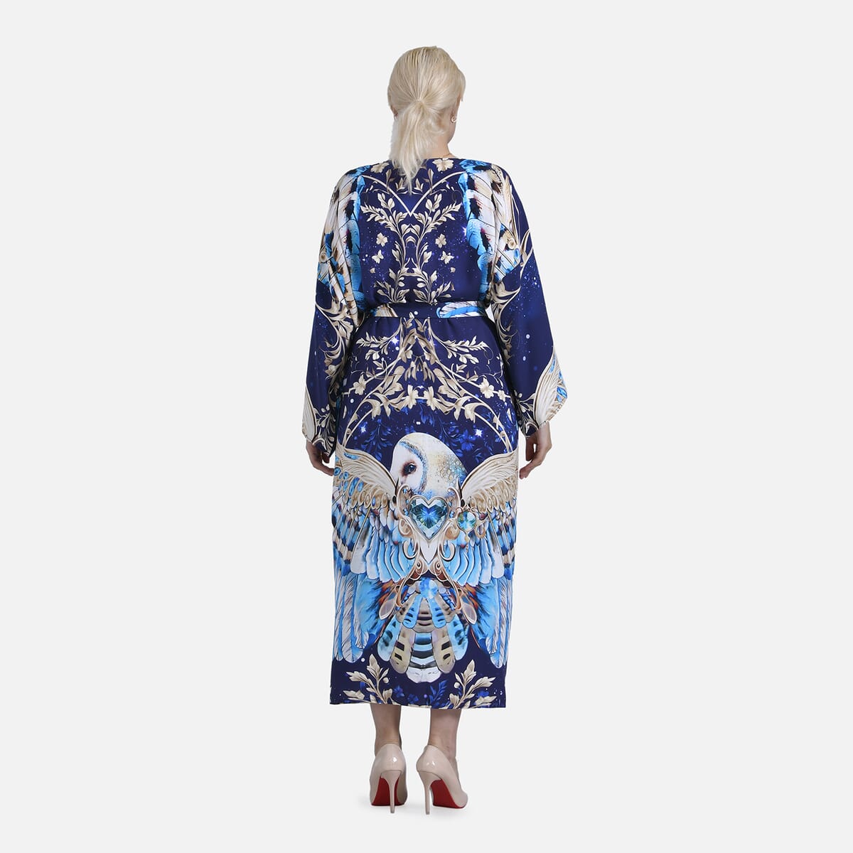 Tamsy Blue Owl Placement Print Bird Kimono - One Size Fits Most image number 1