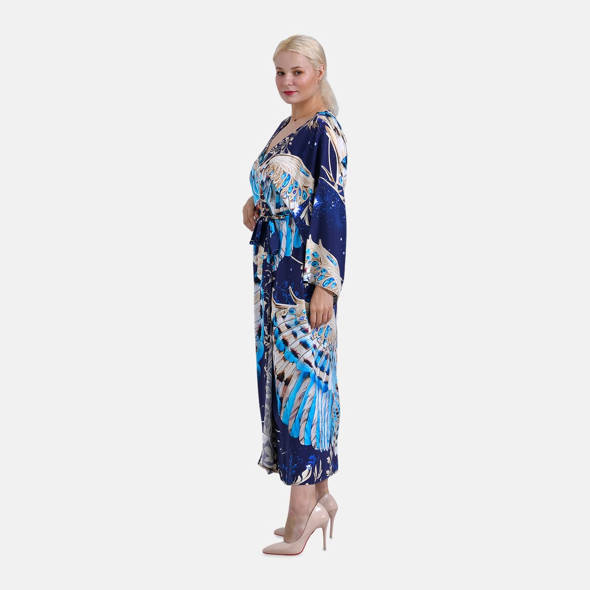 Tamsy Blue Owl Placement Print Bird Kimono - One Size Fits Most image number 2