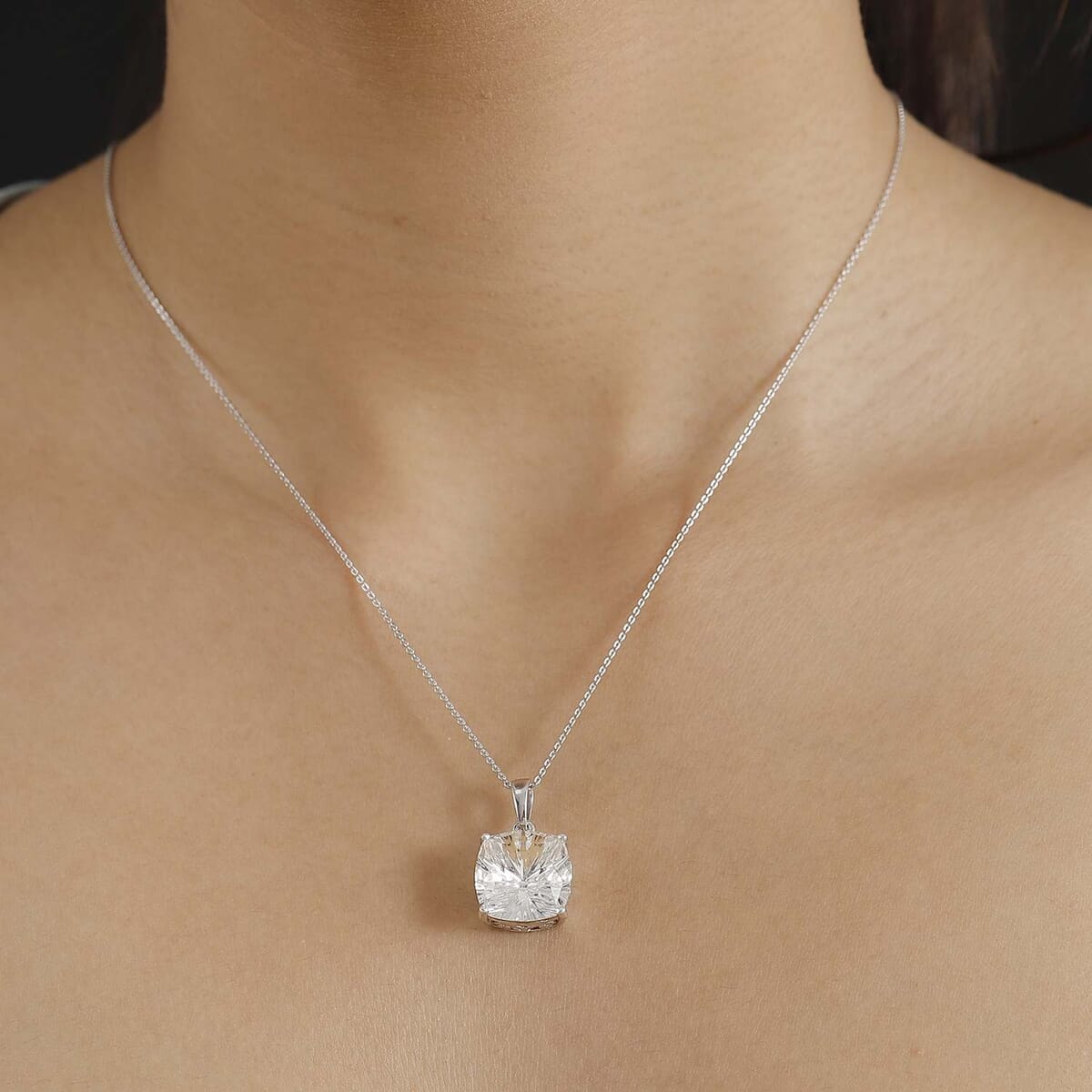 J Francis Embellished with Crystal by Swarovski Solitaire Pendant in Rhodium Over Sterling Silver image number 2