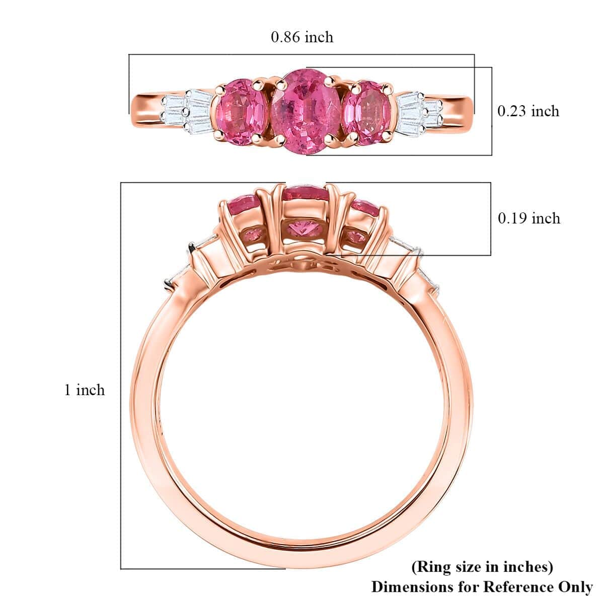 Luxoro Premium Mahenge Spinel and G-H I2 Diamond 0.90 ctw Ballerina Ring in 10K Rose Gold (Size 6.0) (Del. In 10-12 Days) image number 5