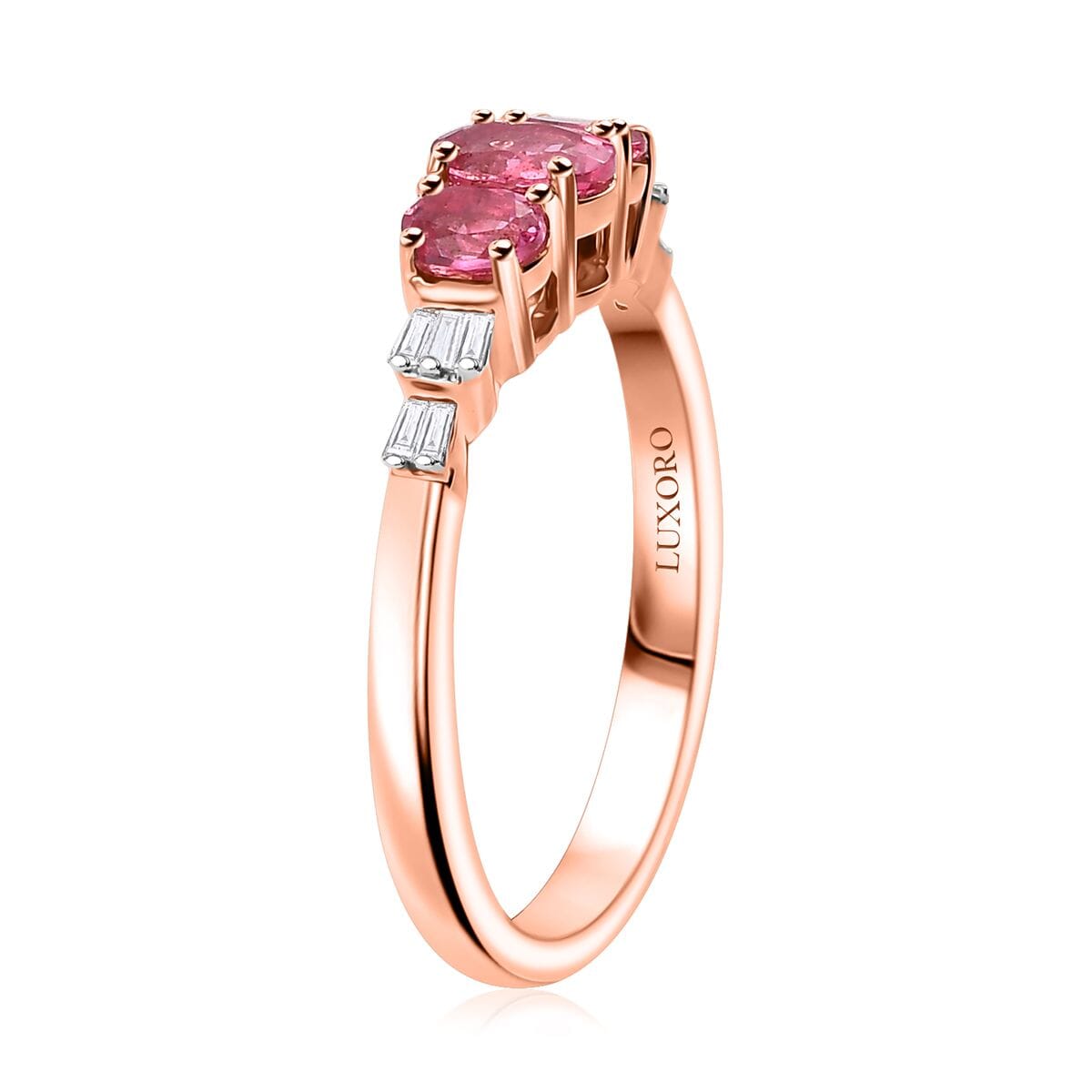 Luxoro Premium Mahenge Spinel and G-H I2 Diamond 0.90 ctw Ballerina Ring in 10K Rose Gold (Size 8.0) (Del. In 10-12 Days) image number 3
