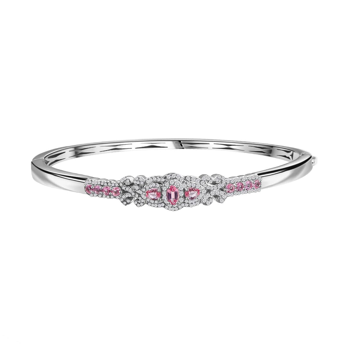 Mahenge Spinel and White Zircon 1.90 ctw Art Deco Bangle Bracelet in Rhodium Over Sterling Silver (7.25 In) (Del. in 10-12 Days) image number 0