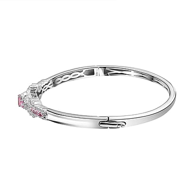 D'Joy Mahenge Spinel and White Zircon 1.90 ctw Art Deco Bangle Bracelet in Rhodium Over Sterling Silver (7.25 In)