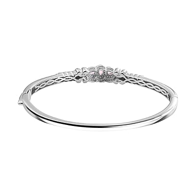 D'Joy Mahenge Spinel and White Zircon 1.90 ctw Art Deco Bangle Bracelet in Rhodium Over Sterling Silver (7.25 In)