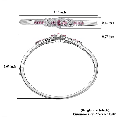 D'Joy Mahenge Spinel and White Zircon 1.90 ctw Art Deco Bangle Bracelet in Rhodium Over Sterling Silver (7.25 In)