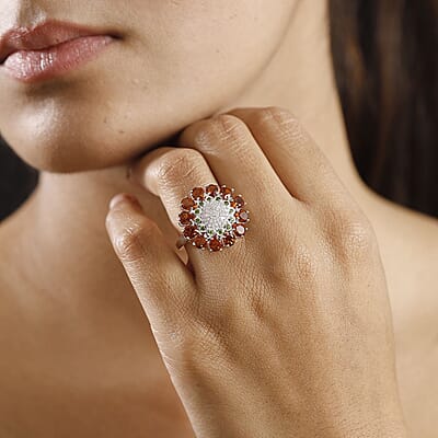 GP Italian Garden Collection Premium Santa Ana Madeira Citrine and Multi Gemstone 4.25 ctw Zinnia Flower Ring in Rhodium Over Sterling Silver (Size 10.0)