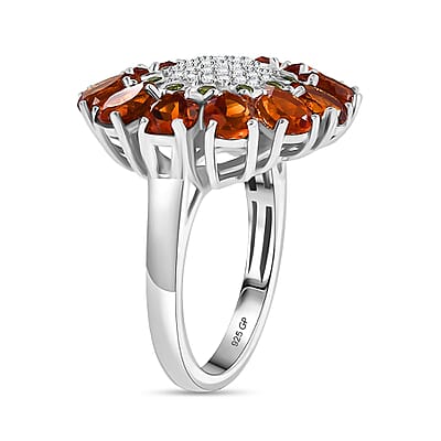 GP Italian Garden Collection Premium Santa Ana Madeira Citrine and Multi Gemstone 4.25 ctw Zinnia Flower Ring in Rhodium Over Sterling Silver (Size 10.0)