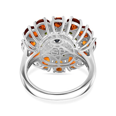 GP Italian Garden Collection Premium Santa Ana Madeira Citrine and Multi Gemstone 4.25 ctw Zinnia Flower Ring in Rhodium Over Sterling Silver (Size 10.0)