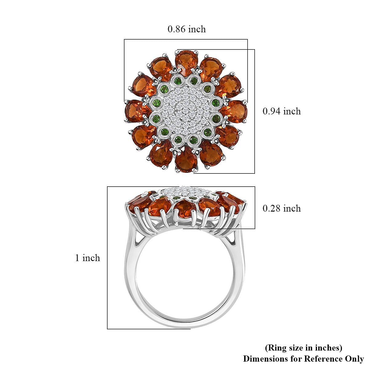 GP Italian Garden Collection Premium Santa Ana Madeira Citrine and Multi Gemstone 4.25 ctw Zinnia Flower Ring in Rhodium Over Sterling Silver (Size 10.0)