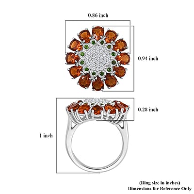GP Italian Garden Collection Premium Santa Ana Madeira Citrine and Multi Gemstone 4.25 ctw Zinnia Flower Ring in Rhodium Over Sterling Silver (Size 10.0)
