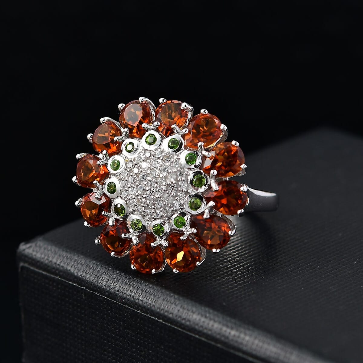 GP Italian Garden Collection Premium Santa Ana Madeira Citrine and Multi Gemstone 4.25 ctw Zinnia Flower Ring in Rhodium Over Sterling Silver (Size 6.0) image number 1