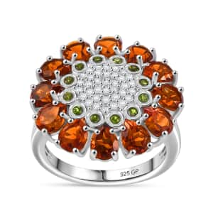 GP Italian Garden Collection Premium Santa Ana Madeira Citrine and Multi Gemstone 4.25 ctw Zinnia Flower Ring in Rhodium Over Sterling Silver (Size 7.0)