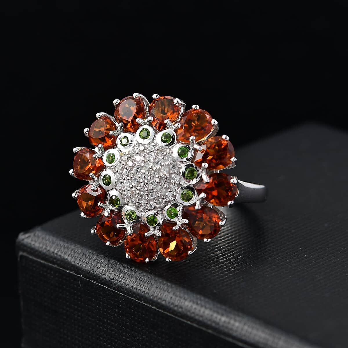 GP Italian Garden Collection Premium Santa Ana Madeira Citrine and Multi Gemstone 4.25 ctw Zinnia Flower Ring in Rhodium Over Sterling Silver (Size 7.0) image number 1