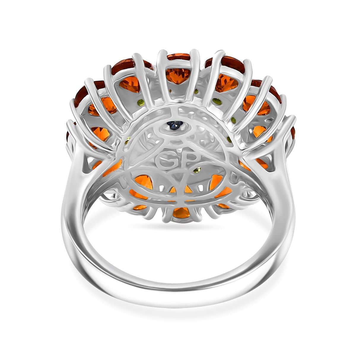 GP Italian Garden Collection Premium Santa Ana Madeira Citrine and Multi Gemstone 4.25 ctw Zinnia Flower Ring in Rhodium Over Sterling Silver (Size 7.0) image number 4