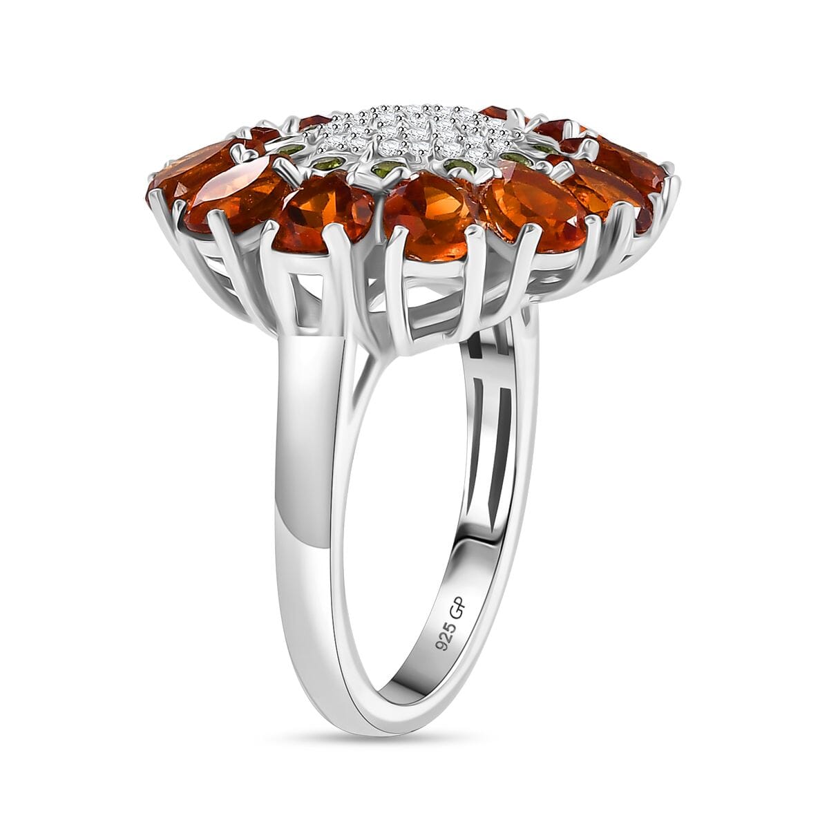 GP Italian Garden Collection Premium Santa Ana Madeira Citrine and Multi Gemstone 4.25 ctw Zinnia Flower Ring in Rhodium Over Sterling Silver (Size 8.0) image number 3