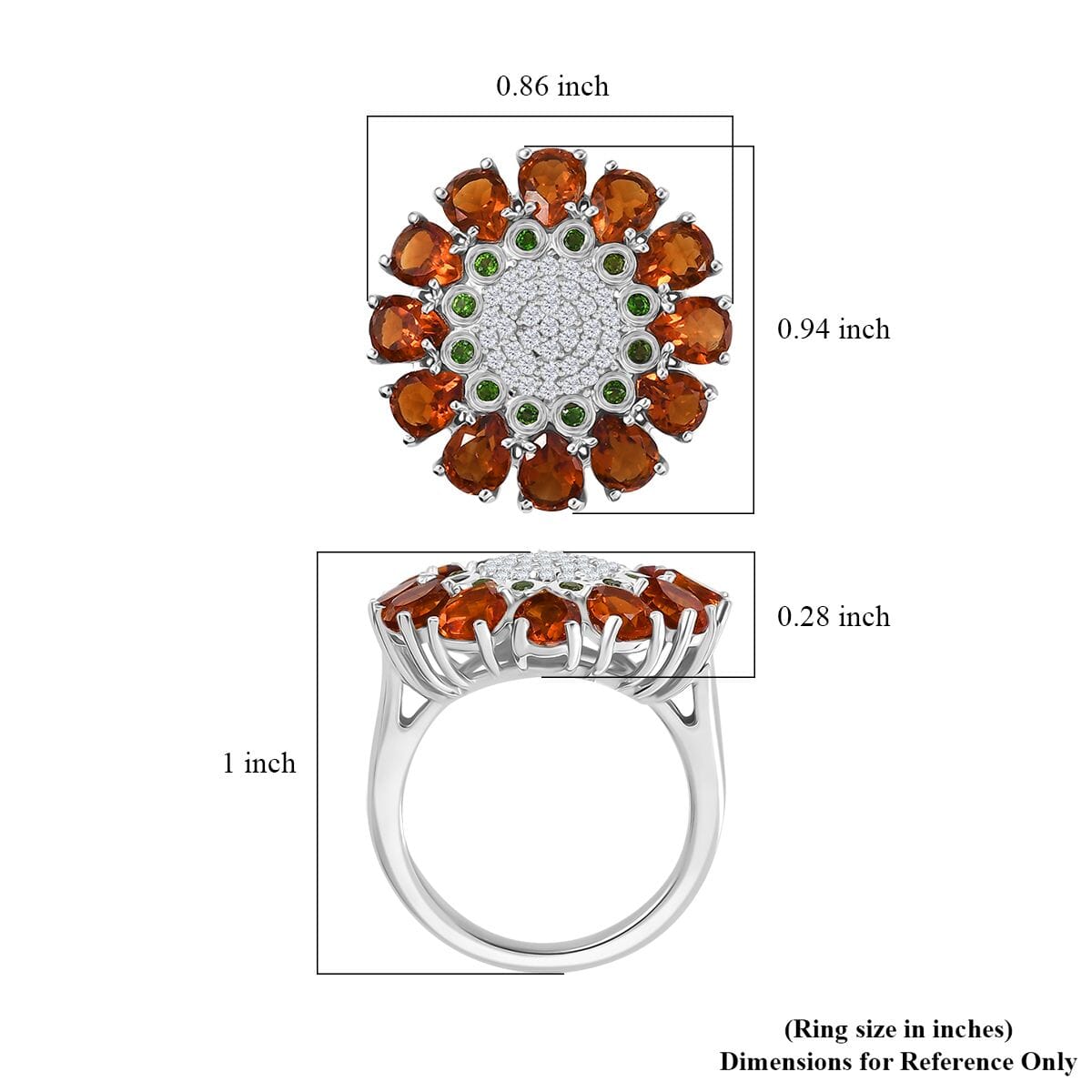 GP Italian Garden Collection Premium Santa Ana Madeira Citrine and Multi Gemstone 4.25 ctw Zinnia Flower Ring in Rhodium Over Sterling Silver (Size 8.0) image number 5