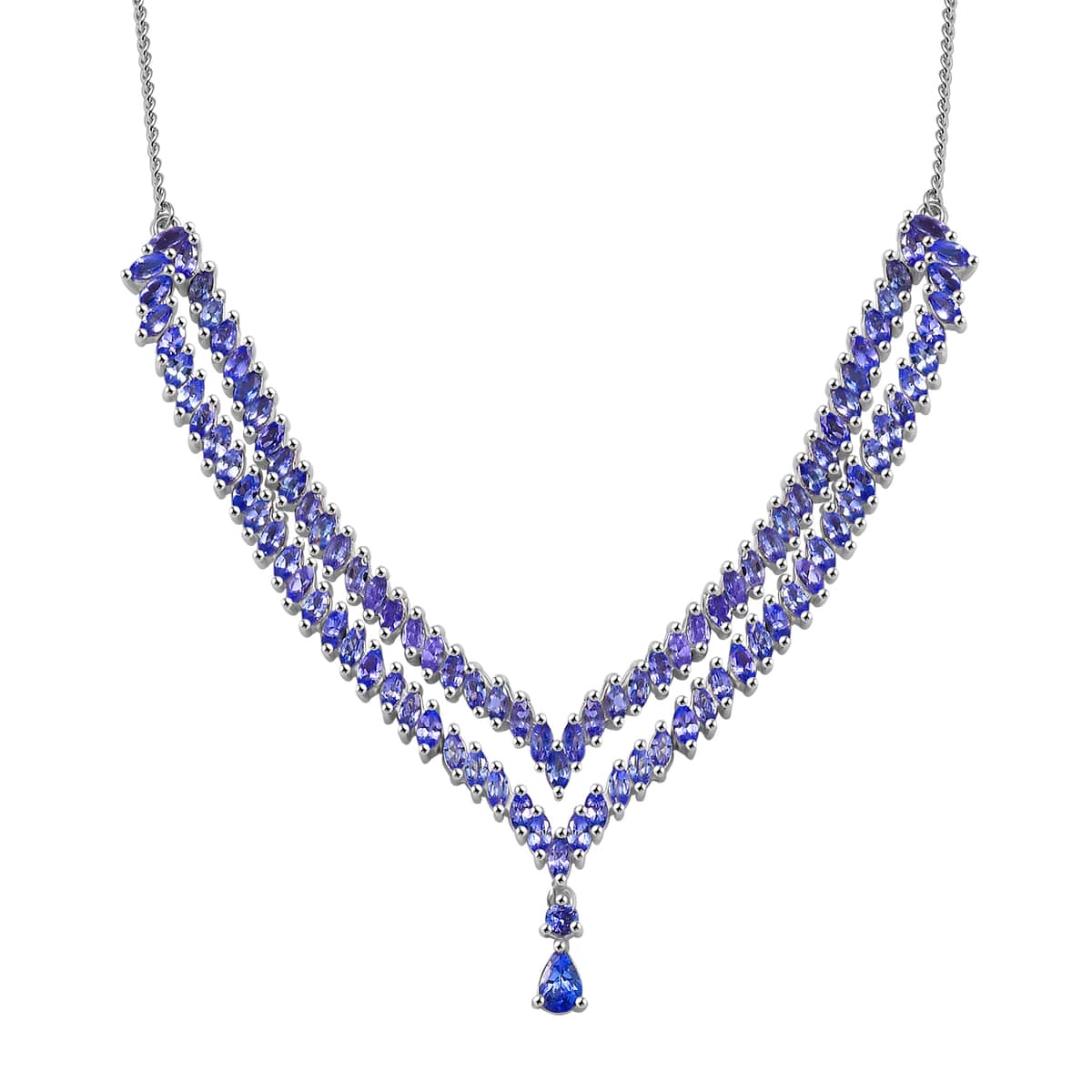 Tanzanite 8.65 ctw Fern Leaf Necklace in Rhodium Over Sterling Silver 18 Inches image number 0