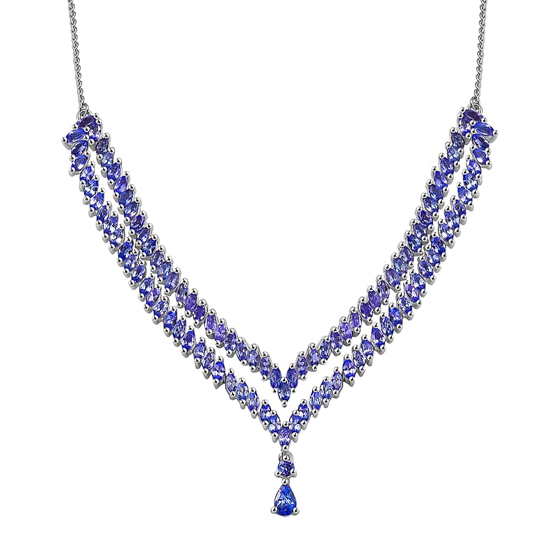 D'Joy Tanzanite 8.65 ctw Fern Leaf Necklace in Rhodium Over Sterling Silver 18 Inches