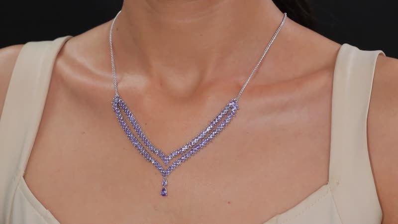 D'Joy Tanzanite 8.65 ctw Fern Leaf Necklace in Rhodium Over Sterling Silver 18 Inches