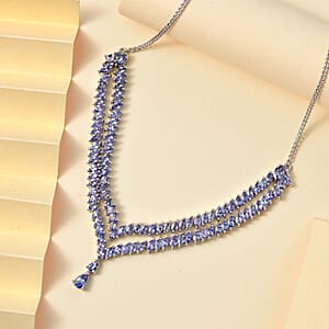 D'Joy Tanzanite 8.65 ctw Fern Leaf Necklace in Rhodium Over Sterling Silver 18 Inches