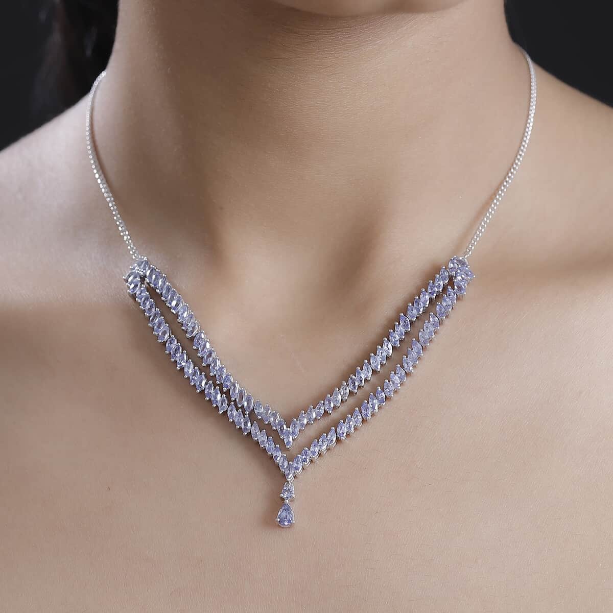 Tanzanite 8.65 ctw Fern Leaf Necklace in Rhodium Over Sterling Silver 18 Inches image number 2