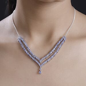 D'Joy Tanzanite 8.65 ctw Fern Leaf Necklace in Rhodium Over Sterling Silver 18 Inches